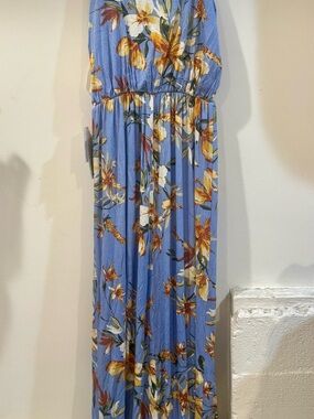 Blue Floral Maxi Dress with Yellow & White Blooms